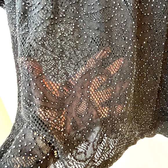 Vintage Dana Buchman Black Beaded Open Knit Top Sheer Sparkle Evening Wear L/XL - Picture 7 of 13